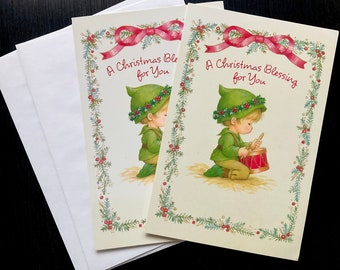 Vintage Christmas Greeting Cards, Little Drummer Boy, By American Greetings ( 2 Unused Cards )