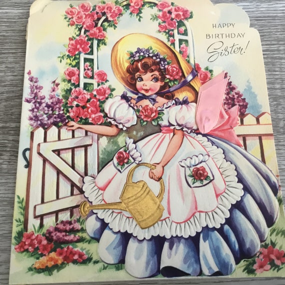 Vintage used Birthday Greeting Card To Sister Pretty Gal & | Etsy