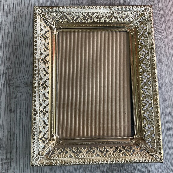 Vintage Gold Plated Filigree Picture Frame Glass Front Etsy