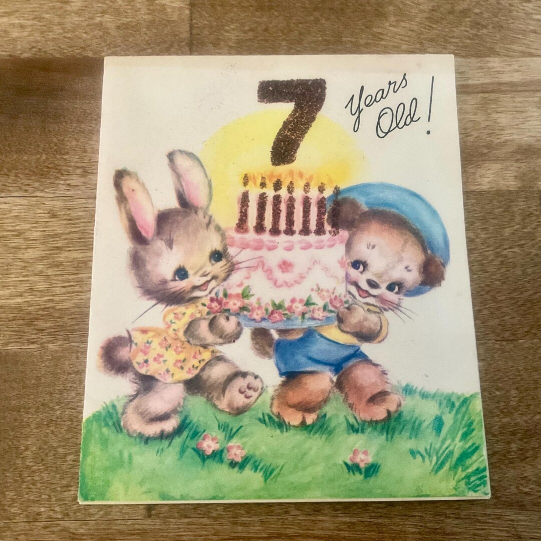 Vintage (used ) 7 Year Old Birthday Greeting Card, Little Bunny and ...