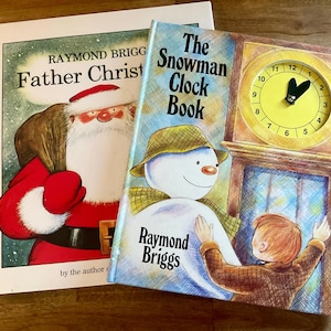 Vintage Children’s Raymond Brigg Books, Father Christmas & The Snowman Clock Book, Hardcovers