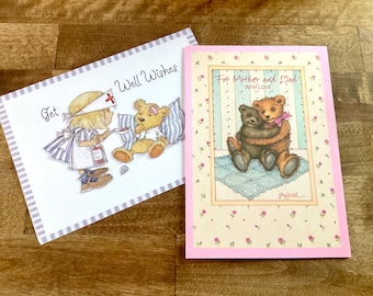 Vintage Get well & Valentine Greeting Cards, Nurse and Teddy, Teddy Bear Hugs ( 2 cards )