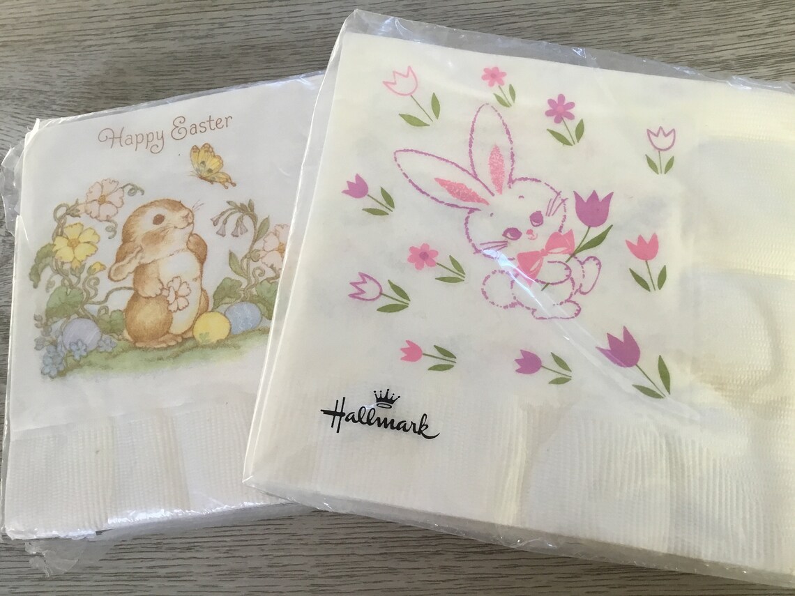 Vintage Easter Napkins Beverage Sizes Bunnies Flowers & Etsy
