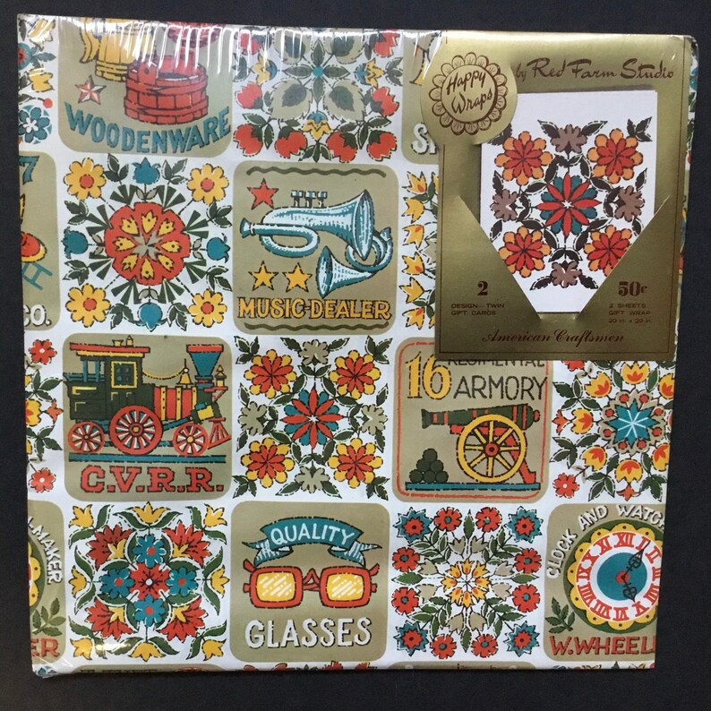 Vintage Red Farm Studios Happy Wraps 2 Sheets with Gift Card Wrapping Paper