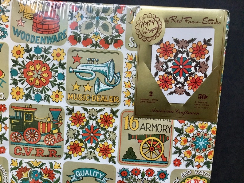 Vintage Red Farm Studios Happy Wraps 2 Sheets with Gift Card Wrapping Paper