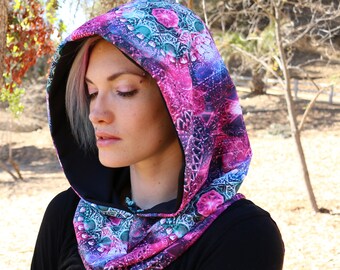 Fractal Hood Desert Hood Rave Hood psychedelic hood Infinity Hood Cosplay Costume Post Apocalyptic Festival Clothing Infinity scarf hat