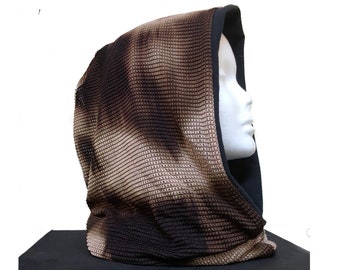 Brown hood Psychedelic hood festival hood fractal hood colorful hood costume hood desert hood festival hat infinity scarf hippie hood party