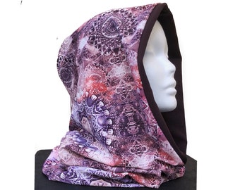 Psychedelic hood festival hood fractal hood colorful hood costume hood desert hood multi colored hood infinity scarf hippy hood party hoodie