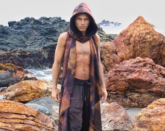 Dune of Sand Reversible Top Detachable Hood Neck Medium Large Dystopian Apocalypse Edm Festival Outfit mens costume tribal ceremony boho