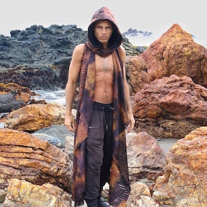 Dune of Sand Reversible Top Detachable Hood Neck Medium Large Dystopian Apocalypse Edm Festival Outfit mens costume tribal ceremony boho