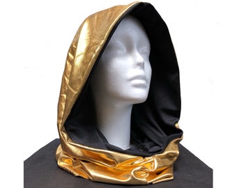 EDM festival outfit black Gold  Space Hood Reversible Detachable Infinity Hood Futuristic Cosplay Costume desert cosplay shiny