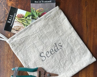 Primitive Grainsack Seed Wall Pocket, Grain sack peg rail hanger ditty bag, Farmhouse Decor, Kitchen utensil holder, Garden herbs and seeds