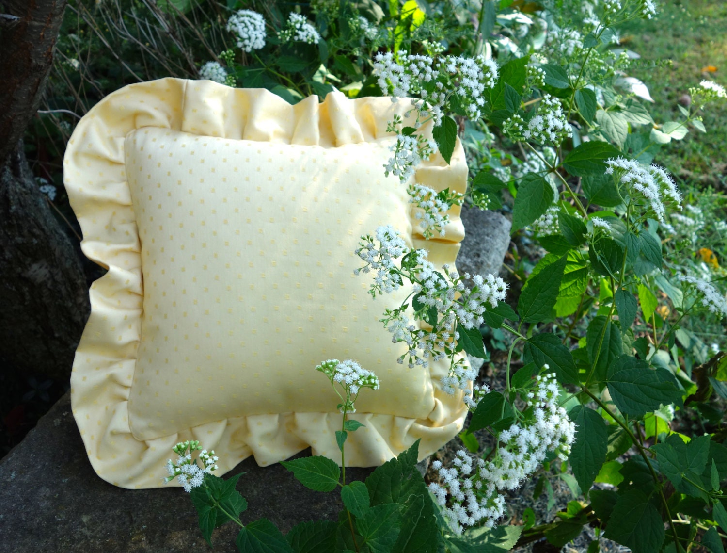 Handmade Square Yellow Ruffled Pillow Yellow Dotted Sofa Toss Etsy