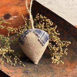 Primitive Grain Sack and Homespun Sewing Strawberry Pin keep, Hanging pincushion, Rustic Farmhouse Decor, Peg rail, bowl filler, ornament