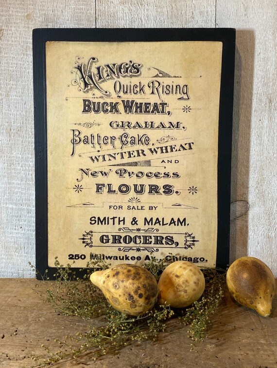 Primitive Distressed`Kitchen Ad Sign on Canvas `BAKER SELF RISING FLOUR 8x10