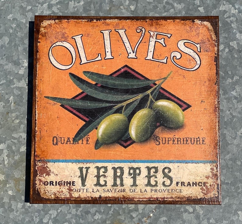 Vintage Style Olive Sign French Kitchen Decor Decoupaged Etsy