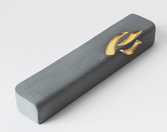 Mezuzah, Grey Mezuzah, Gold, Modern Mezuzah case, Judaica, ceramic mezuzah case, made in Israel, home decor judaica, minimal modern