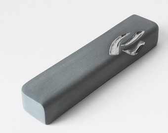 Mezuzah, Grey Mezuzah, Silver, Ceramic Mezuzah, Mezuzah Case, Judaica, Jewish mezuzah, made in Israel, home decor judaica, minimal modern