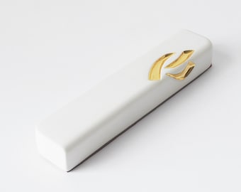 Modern Mezuzah Case, Ceramic Mezuzah, Gold, Made in Israel, jewish gift, jewish home, home decor Judaica, Israel judaica art, hanukkah decor