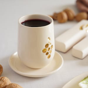Ceramic Kiddush cup, modern Kiddush cup set, wine goblet, Jewish wedding gift, Judaica, shabbat cup with silver, kiddush goblet with gold