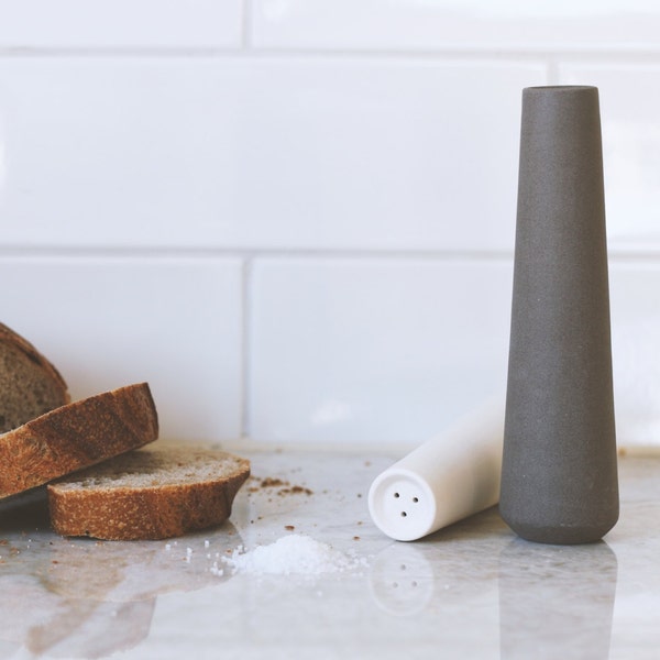 Salt and Pepper Shakers, modern minimalist, Basalt rocks, White ceramics, Kitchen decor, Ceramic Ware, Homeware, stoneware, modern ceramics