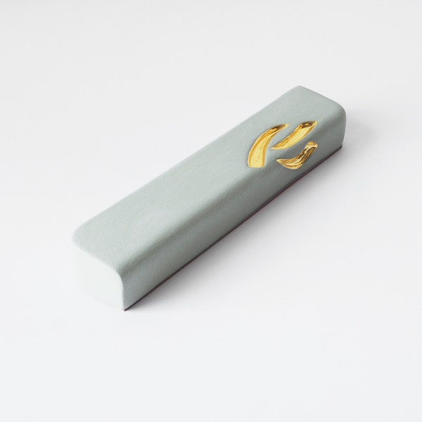 Small ceramic Mezuzah case, Light Turquoise mezuzah design with 24K Gold, small scroll case, modern Judaica design, Jewish gifts from Israel