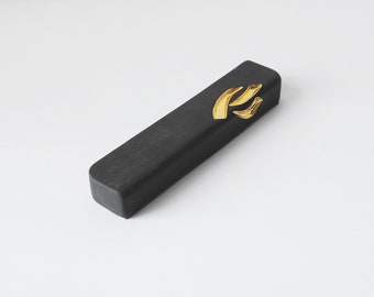 Small Mezuzah, Black ceramic Mezuzah case with 24K Gold, Israel ceramic jewish gift, modern minimalist scroll case, religious wedding gift