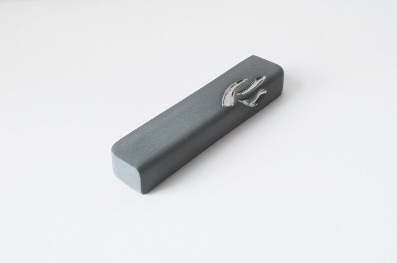 Mezuzah, Grey Mezuzah, Silver, Ceramic Mezuzah, Mezuzah Case, Judaica, Jewish mezuzah, made in Israel, home decor judaica, minimal modern image 1