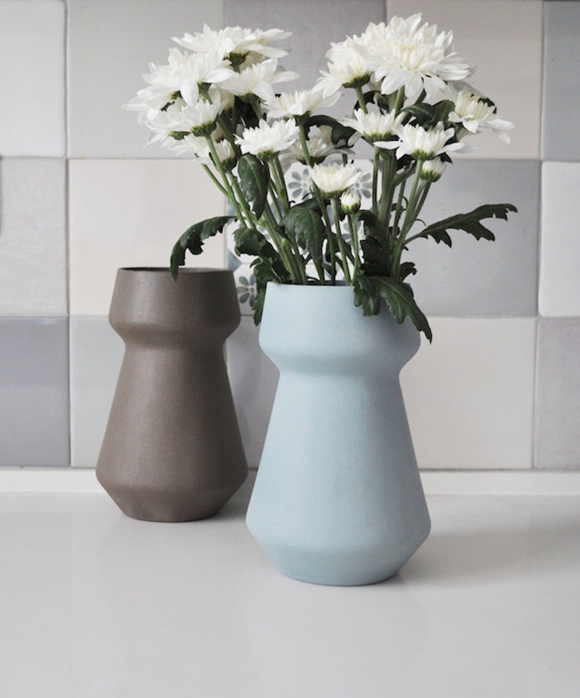 Modern teal vase turquoise ceramic flower pot ceramic flower Etsy
