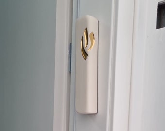mezuzah,modern mezuzah case with a kosher scroll, ceramic mezuzah cover, modern judaica, scroll case, jewish gift, handmade in israel