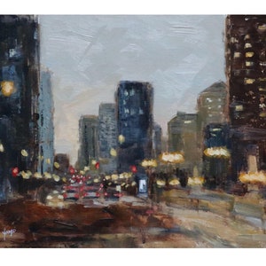 Original Oil Painting, 8&quot;x10&quot;, &quot;Winter Rhythm - Wacker Drive&quot;, Chicago Oil Painting, Chicago art, Chicago Wall Art, Painting, Original Art