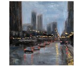 Original Painting, quot Another rainy day, Michigan Ave quot , Chicago, 10x10, Chicago Oil Painting, Original Chicago art