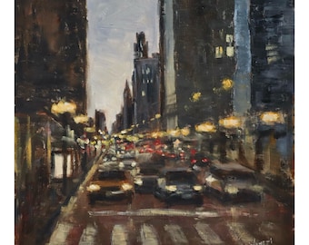 Original Oil Painting, "Michigan Ave Glance", 10"x10", Chicago Painting, Original Artwork, Oil on panel, Chicago Art, Chicago Cityscape