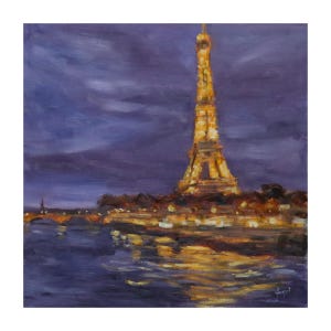 Original Oil Painting, &quot;Evening Glow Over the Seine&quot;, 12&quot;x12&quot;, Paris Oil Painting, Original Paris Artwork, Paris Art, Eiffel Tower, Paris