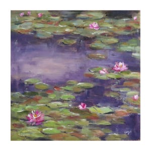 Original Oil Painting: &quot;Pink Water Lilies&quot;, Water lily Pond Art, 10&quot;x10&quot;