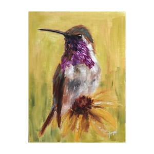 Original Oil Painting, Hummingbird, 8&quot;x6&quot;, Lucifer Hummingbird, Original Artwork, Oil on panel, Bird Art, Bird Oil Painting, Bird Gift