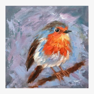 Original Oil Painting, European robin, 8&quot;x8&quot;, Painting, Original Artwork, Oil on panel, Bird Art, Bird Oil Painting, Bird Gift,One of a kind