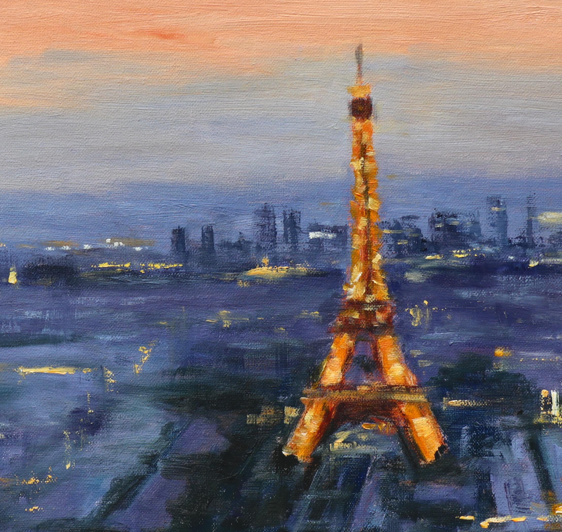 エッフェル塔の油彩画 大きめ オリジナルパリエッフェル塔油絵：「パリの輝き」、12インチ×12インチ