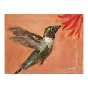 Original Oil Painting, Hummingbird, 6&quot;x8&quot;, ruby throated hummingbird, Original Artwork, Oil on panel, Bird Art, Bird Oil Painting, Bird Gift