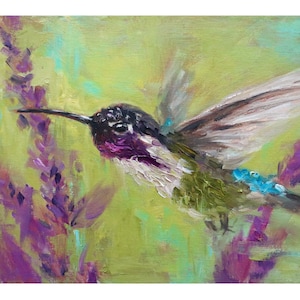 Original Oil Painting, costa&#39;s hummingbird, 6&quot;x8&quot;, hummingbird, Original Artwork, Oil on panel, Bird Art, Bird Oil Painting, Bird Gift