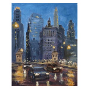 Original Oil Painting, 10&quot;x8&quot;, &quot;Chicago Blues&quot;, Chicago Oil Painting, Chicago art, Chicago painting, Magnificent Mile, Chicago Downtown