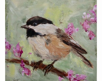 Original Ölgemälde, Frühlingsmeise, 8"x8", Meisemalerei, Originalkunstwerk, Öl auf Holz, Vogelkunst, Vogelölgemälde, Vogelgeschenk