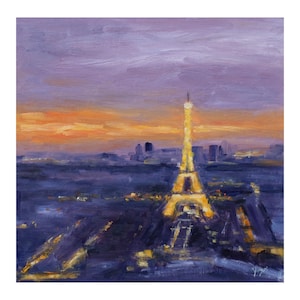Original Oil Painting, &quot;Sunset Over the Eiffel&quot;, 10&quot;x10&quot;, Paris Oil Painting, Original Paris Artwork, Paris Artwork, Eiffel Tower Painting