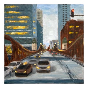 Original Oil Painting, 12&quot;x12&quot;, &quot;Winter, LaSalle St, #2&quot;, Oil Painting, Original Cityscape, Chicago Artwork, Chicago Cityscape, Chicago Art