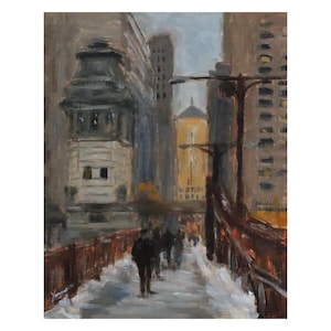 Original Oil Painting, 10&quot;x8&quot;, &quot;Crossing LaSalle&quot;, Chicago Oil Painting, Chicago art, Chicago painting, LaSalle St, Chicago Winter Painting