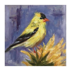 Original Oil Painting, Goldfinch, 8&quot;x8&quot;, Painting, Original Artwork, Oil on panel, Bird Art, Bird Oil Painting, Bird Gift,Cute Bird Painting