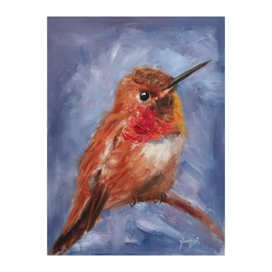 Original Oil Painting, Hummingbird, 8&quot;x6&quot;, Rufous hummingbird, Original Artwork, Oil on panel, Bird Art, Bird Oil Painting, Bird Gift