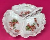 Antique Divided Relish Tray - 3 Section Candy Dish - ES German Fine China - Porcelain Floral Appetizer Platter - Wedding Dinner Service Gift