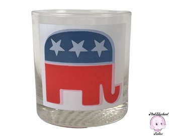 1972 Republican National Convention Whiskey Cocktail Glass Etched Elephants GOP