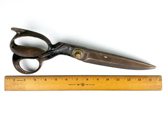 Huge Tailor Shears Made in Germany - 14" Heavy Cobbler Scissors - B. Kissner Gross Umstadt Optima A7 - Large Old Scissors - Craft Room Decor